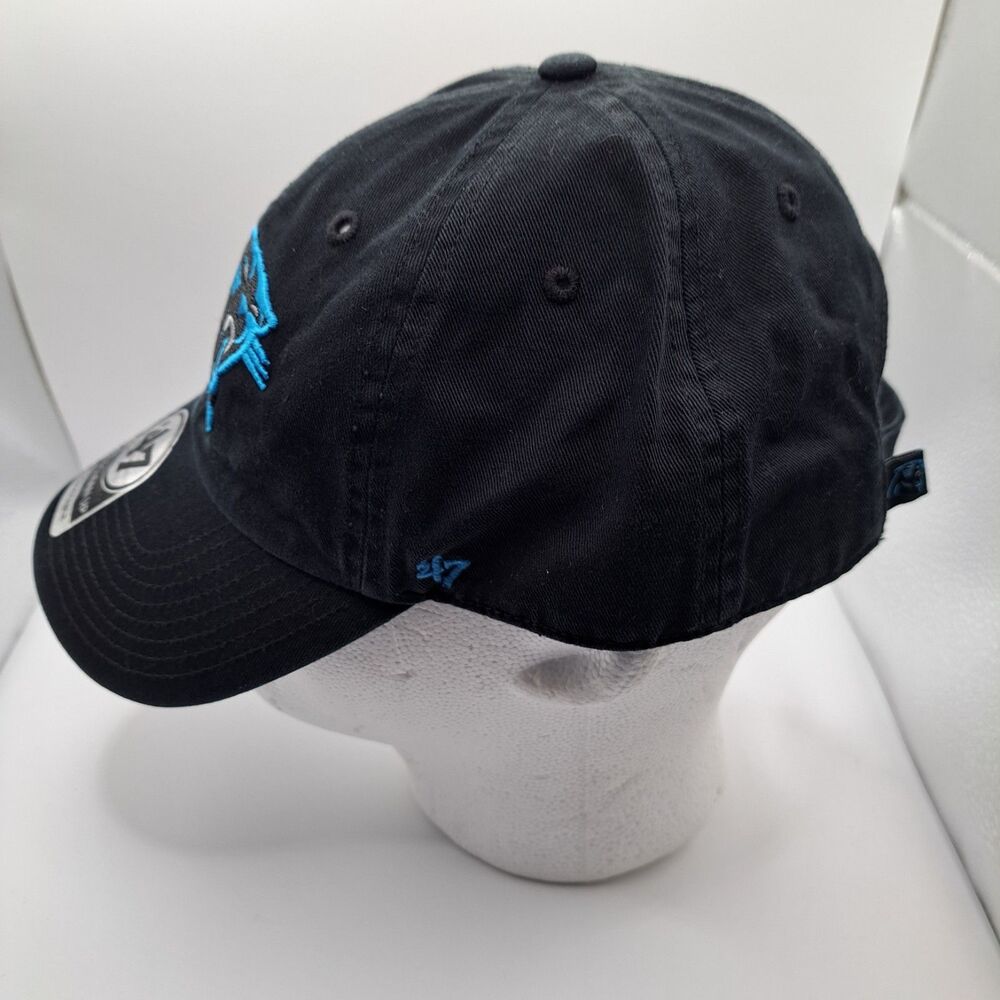 '47 Carolina Panthers Clean Up Black Adjustable Strap Hat Dad Cap - Picture 3 of 10
